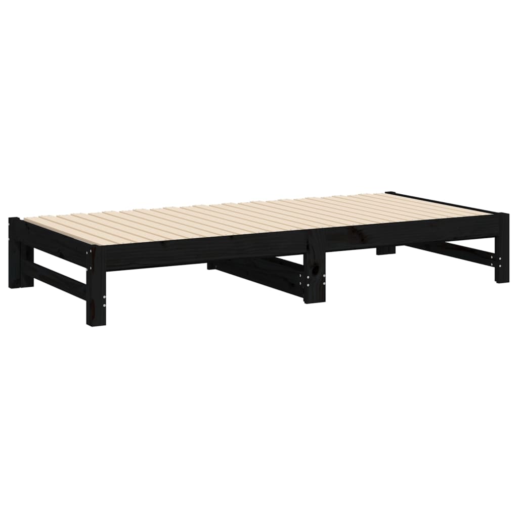 Lit coulissant sans matelas noir 2x(90x190) cm