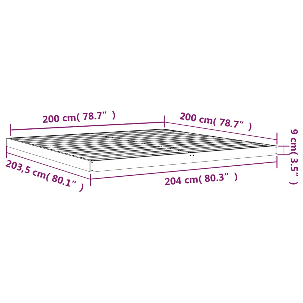 Bed frame without mattress 200x200 cm solid pine wood