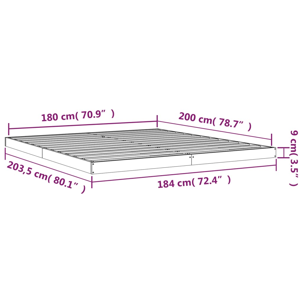 Bed frame without mattress 180x200 cm solid pine wood