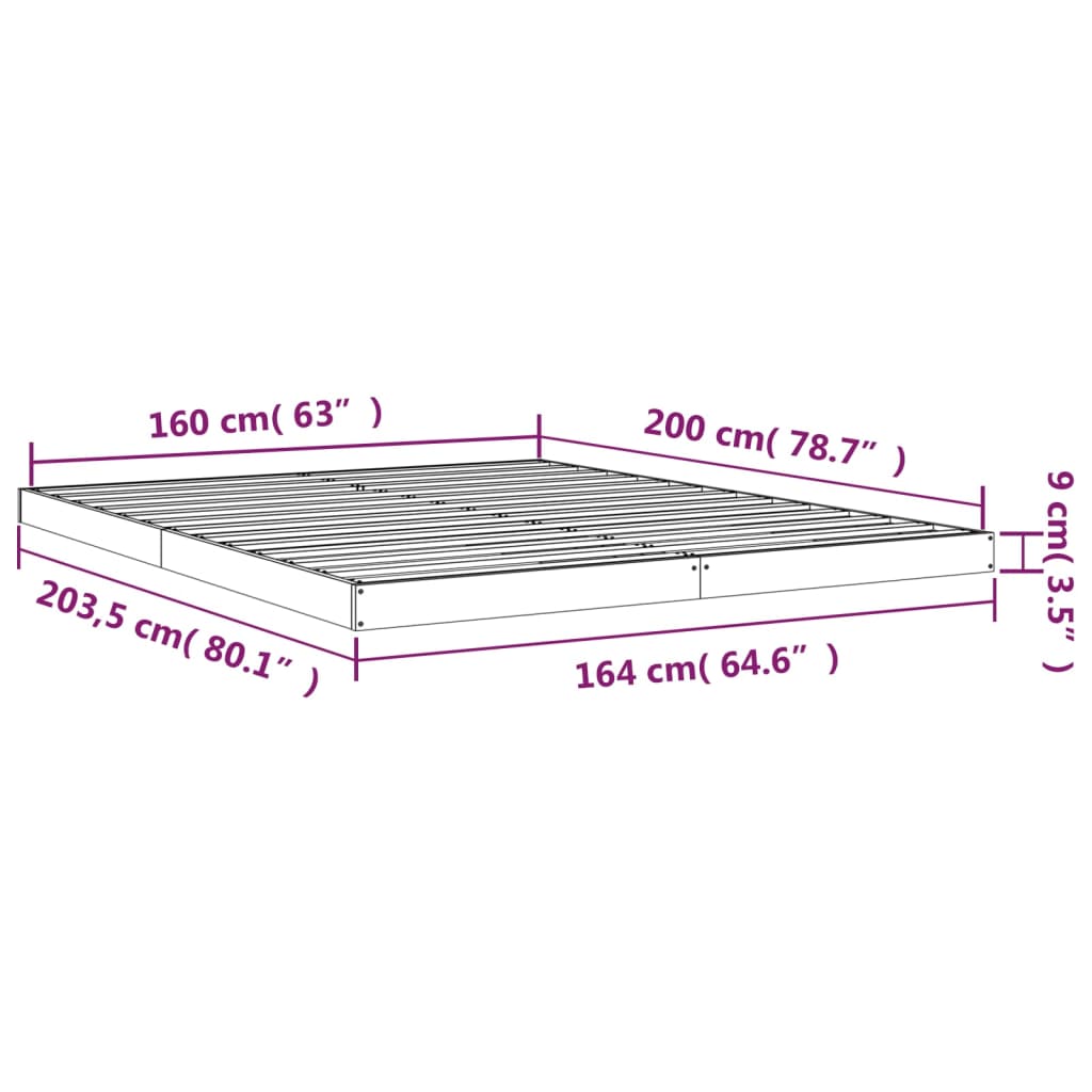 Bettgestell ohne weiße Matratze 160x200 cm aus massivem Kiefernholz