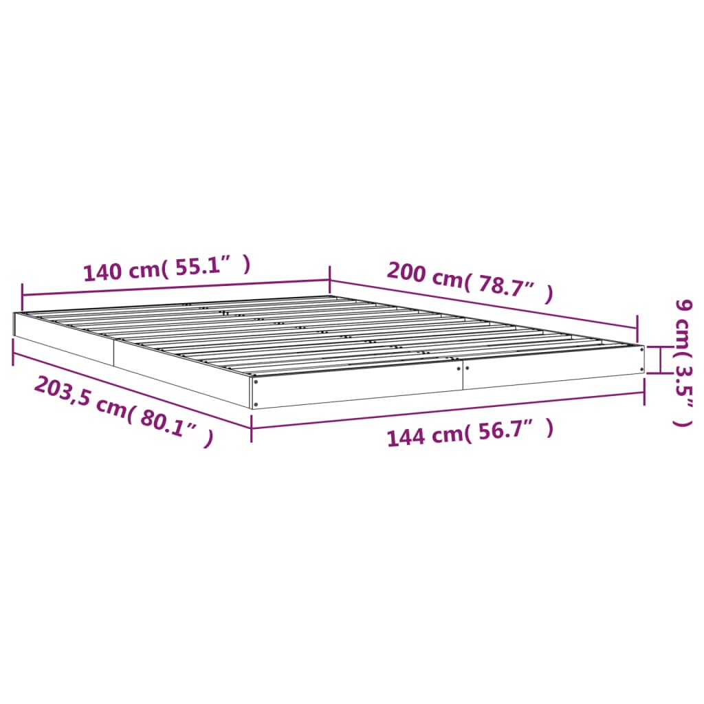 Bettgestell ohne Matratze 140x200 cm aus massivem Kiefernholz