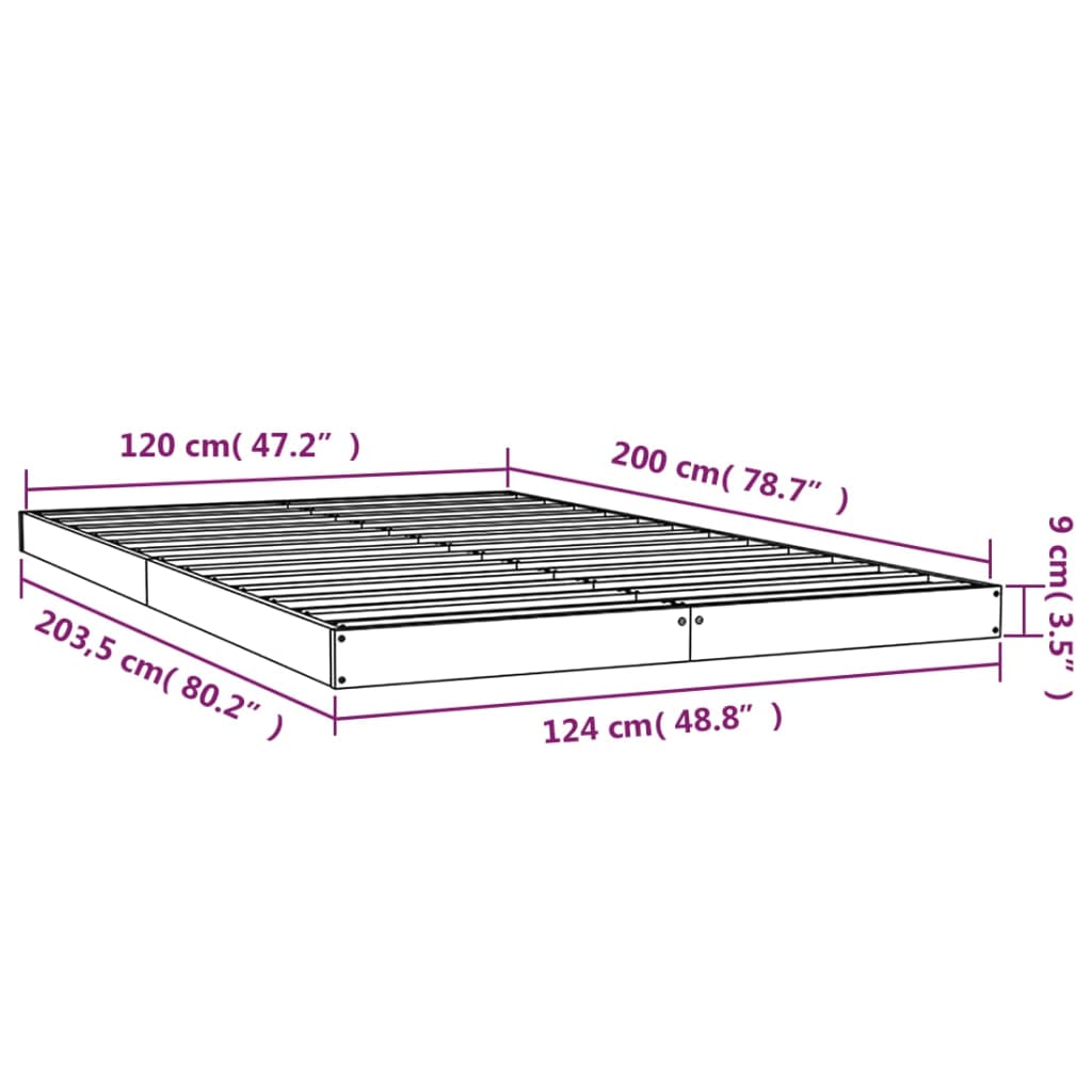 Cadre de lit sans matelas noir 120x200 cm bois de pin massif