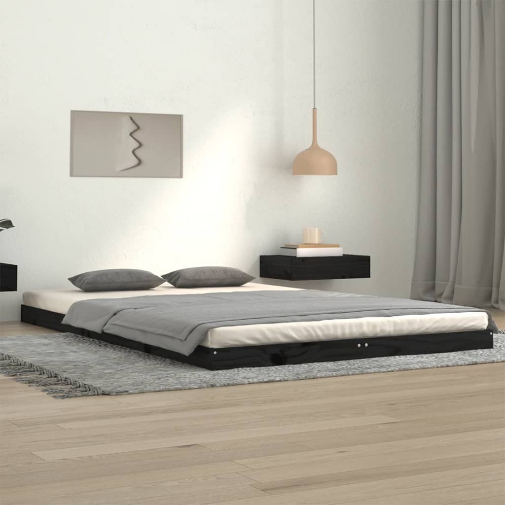 Cadre de lit sans matelas noir 120x200 cm bois de pin massif