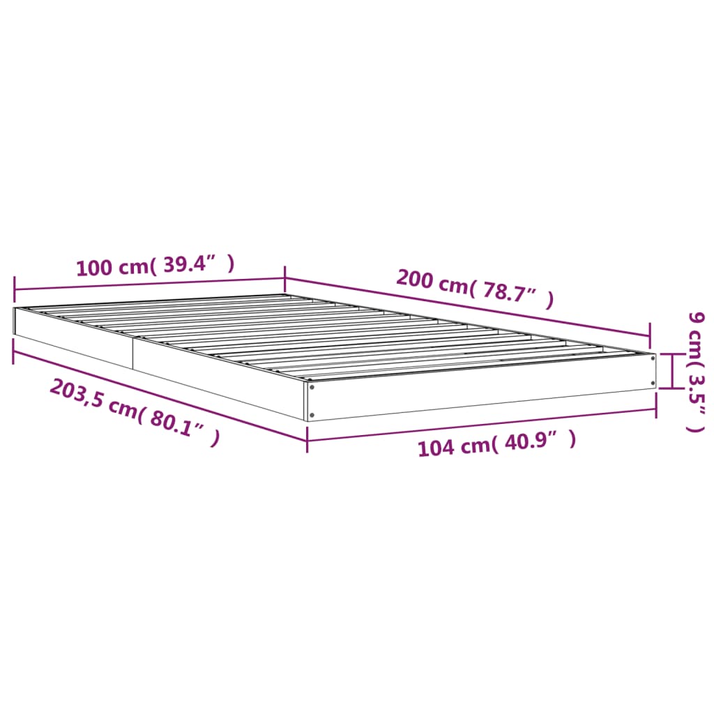 Bettgestell ohne Matratze 100x200 cm aus massivem Kiefernholz