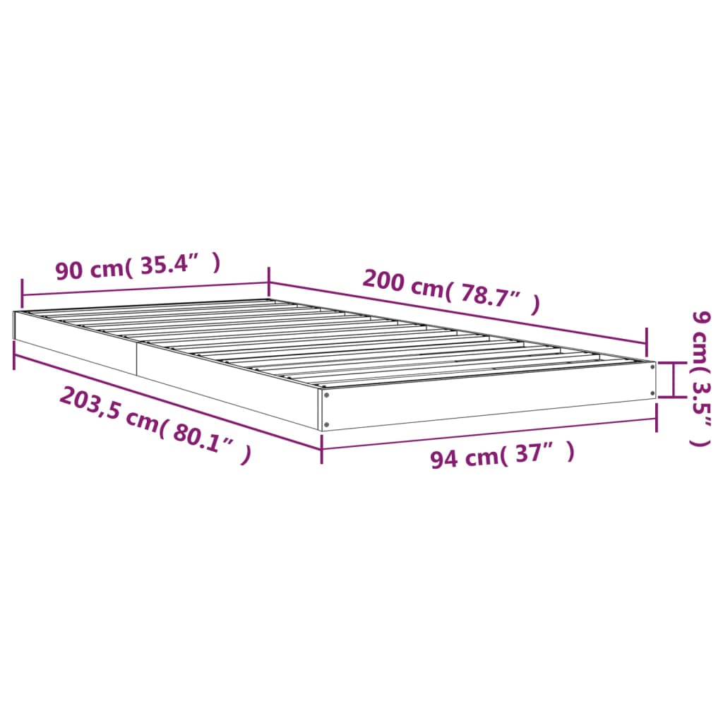 Bed frame without mattress 90x200 cm solid pine wood