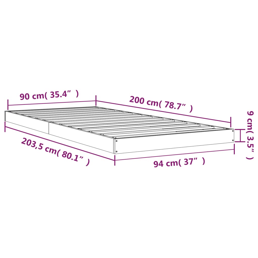 Bettgestell ohne Matratze schwarz 90x200 cm massives Kiefernholz