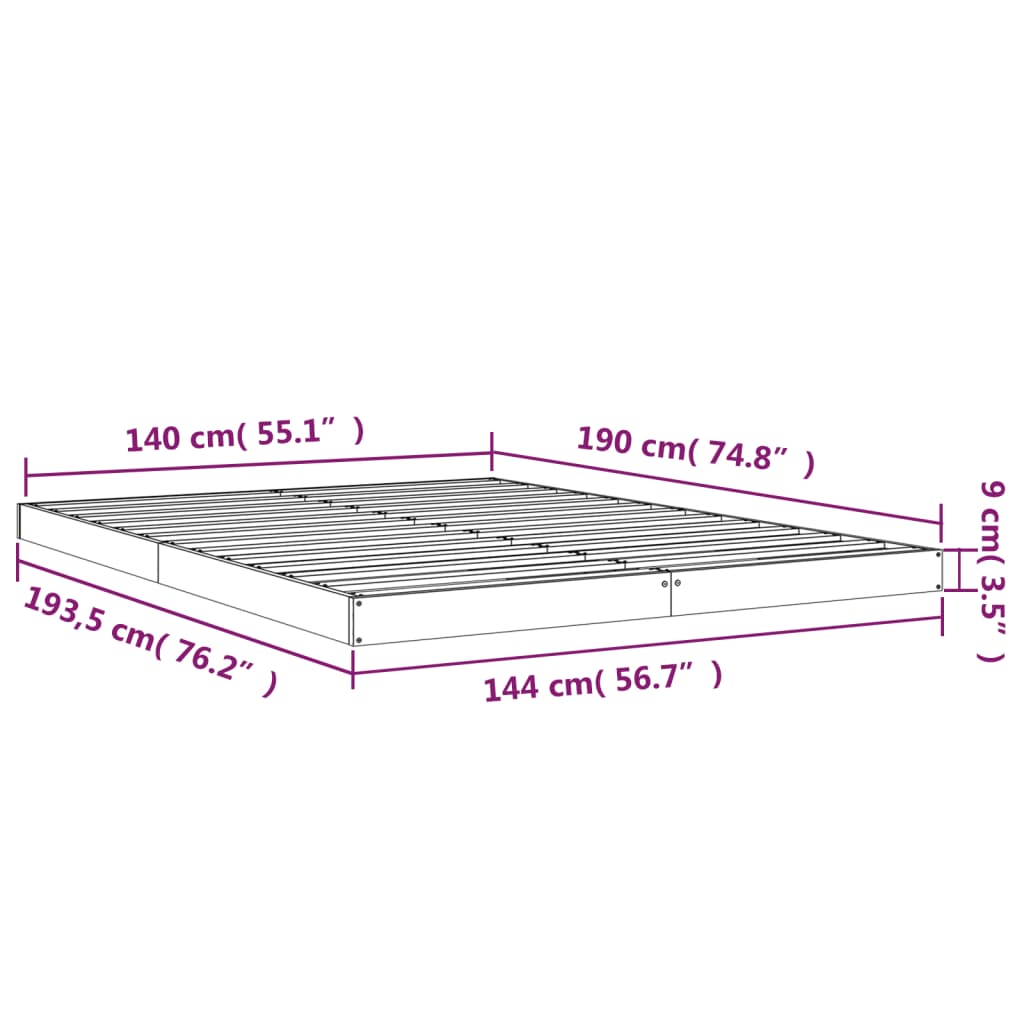 Cadre de lit sans matelas 140x190 cm bois de pin massif