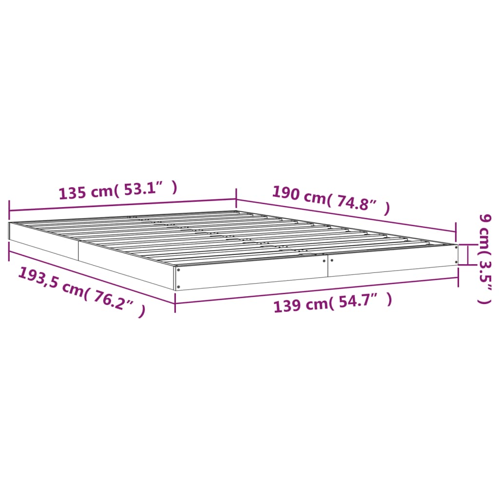 Cadre de lit sans matelas 135x190 cm bois de pin massif