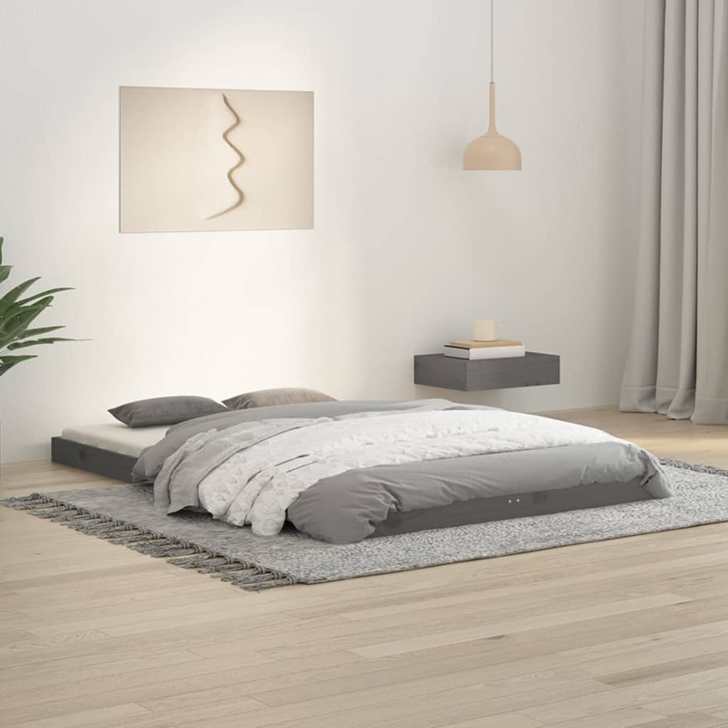 Cadre de lit sans matelas gris 120x190 cm bois de pin massif