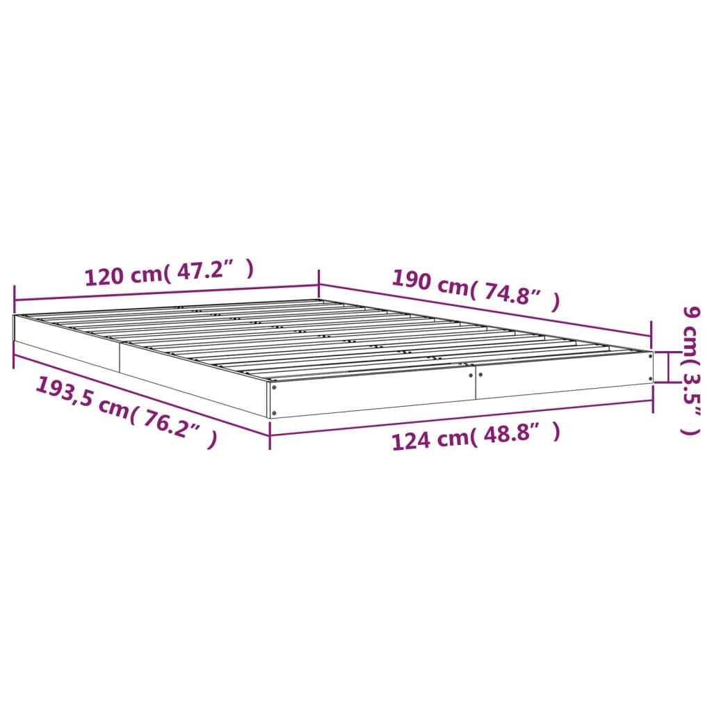 Bettgestell ohne Matratze schwarz 120x190 cm aus massivem Kiefernholz