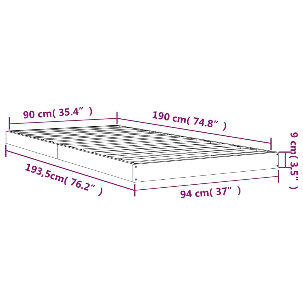 Cadre de lit sans matelas blanc 90x190 cm bois de pin massif