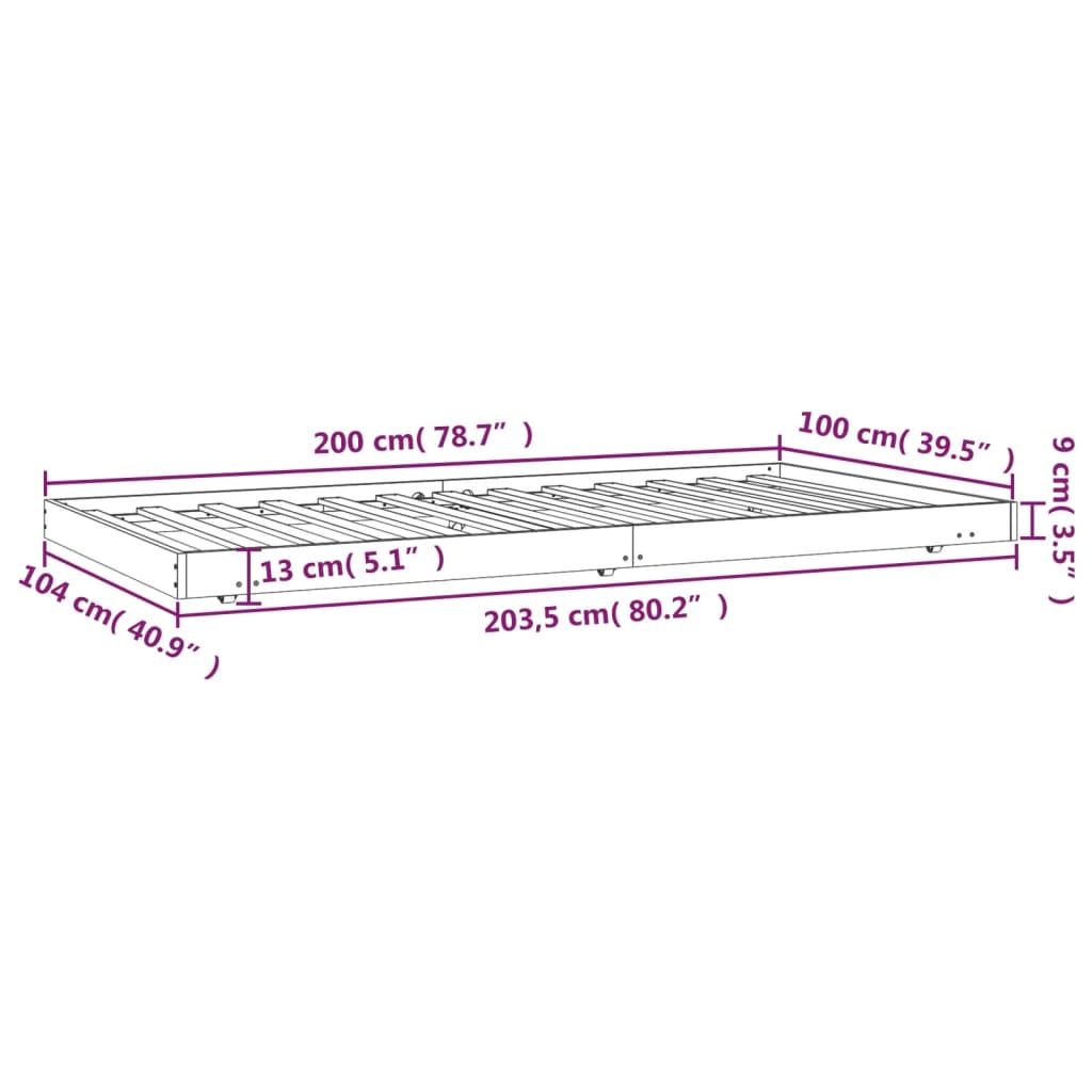 Bed frame without mattress white 100x200 cm solid pine wood