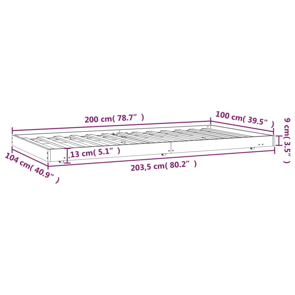 Bettgestell ohne Matratze grau 100x200 cm aus massivem Kiefernholz