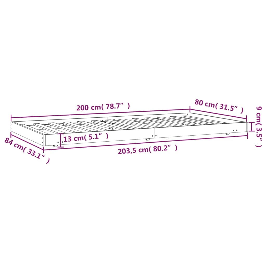 Cadre de lit sans matelas 80x200 cm bois massif de pin