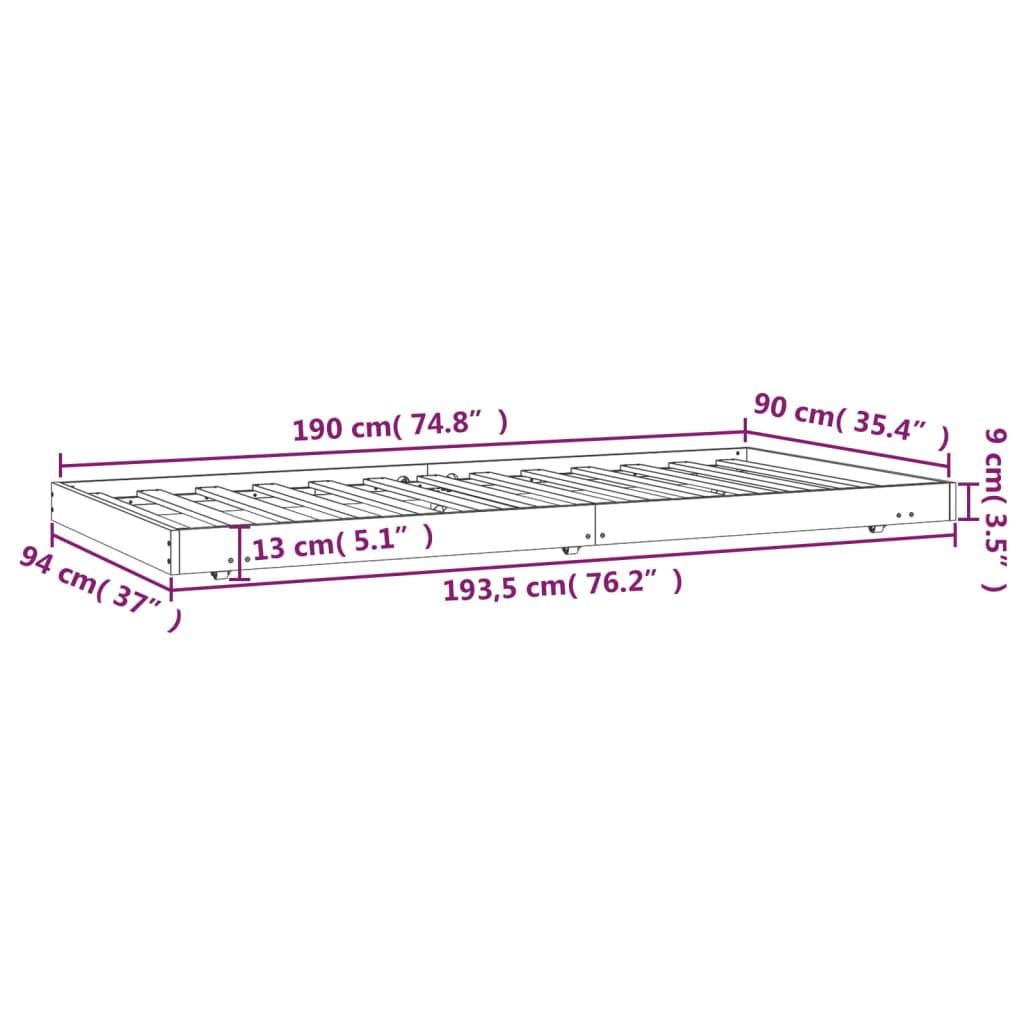 Cadre de lit sans matelas 90x190 cm bois de pin massif