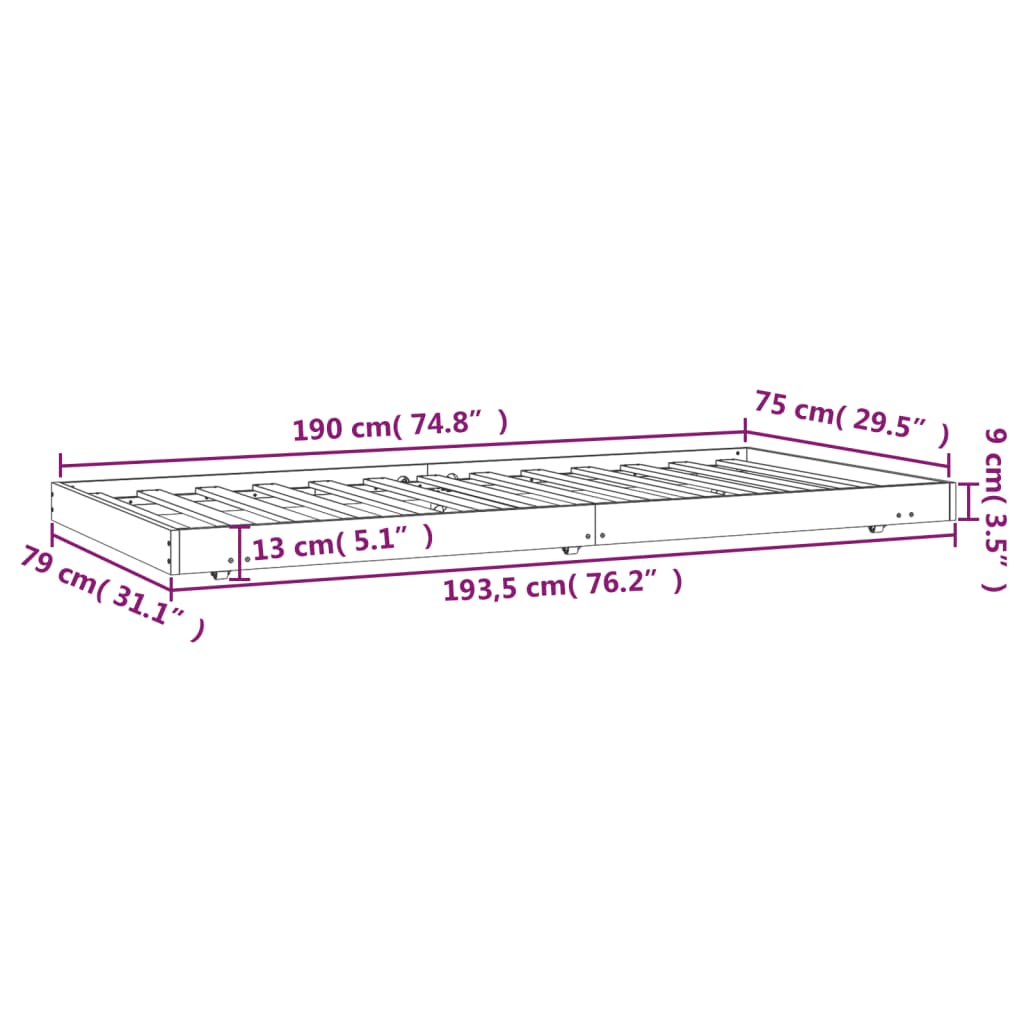 Cadre de lit sans matelas 75x190 cm bois de pin massif