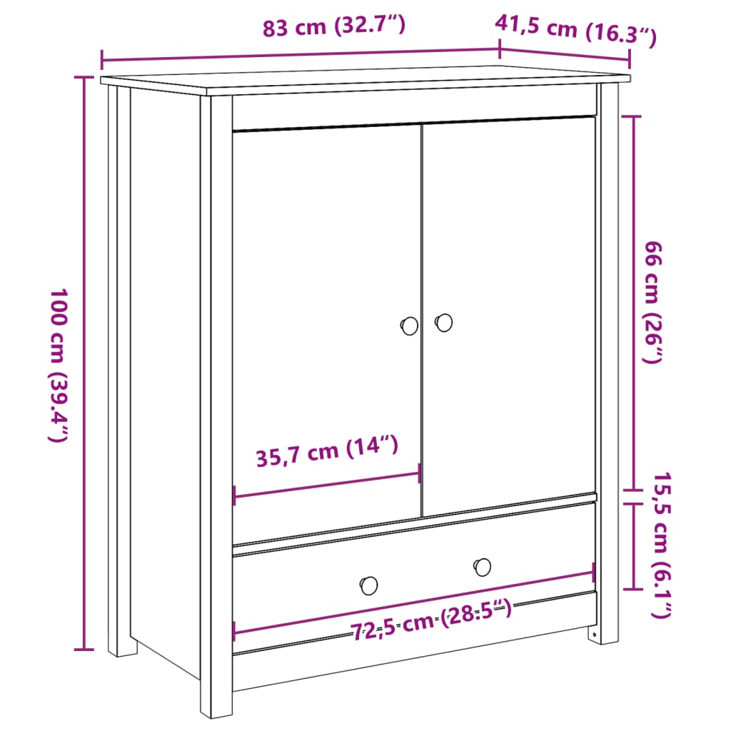 Buffet 83x41,5x100 cm Bois massif de pin