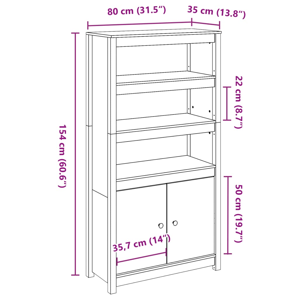 Buffet haut Gris 80x35x154 cm Bois massif de pin