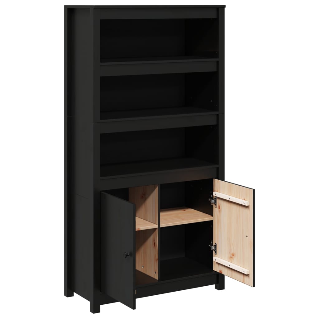 Buffet haut Noir 80x35x154 cm Bois massif de pin