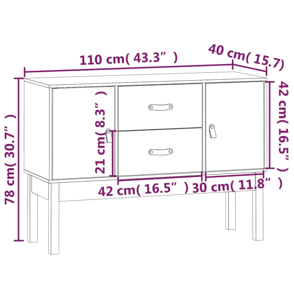 Buffet Gris 110x40x78 cm Bois massif de pin