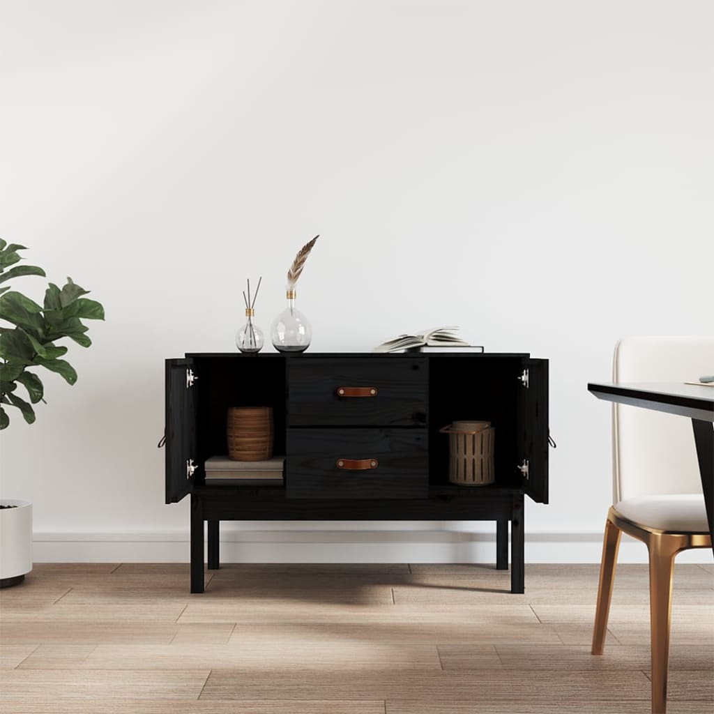 Schwarzes Sideboard 110x40x78 cm Massives Kiefernholz