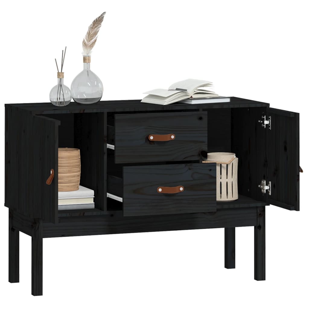 Schwarzes Sideboard 110x40x78 cm Massives Kiefernholz