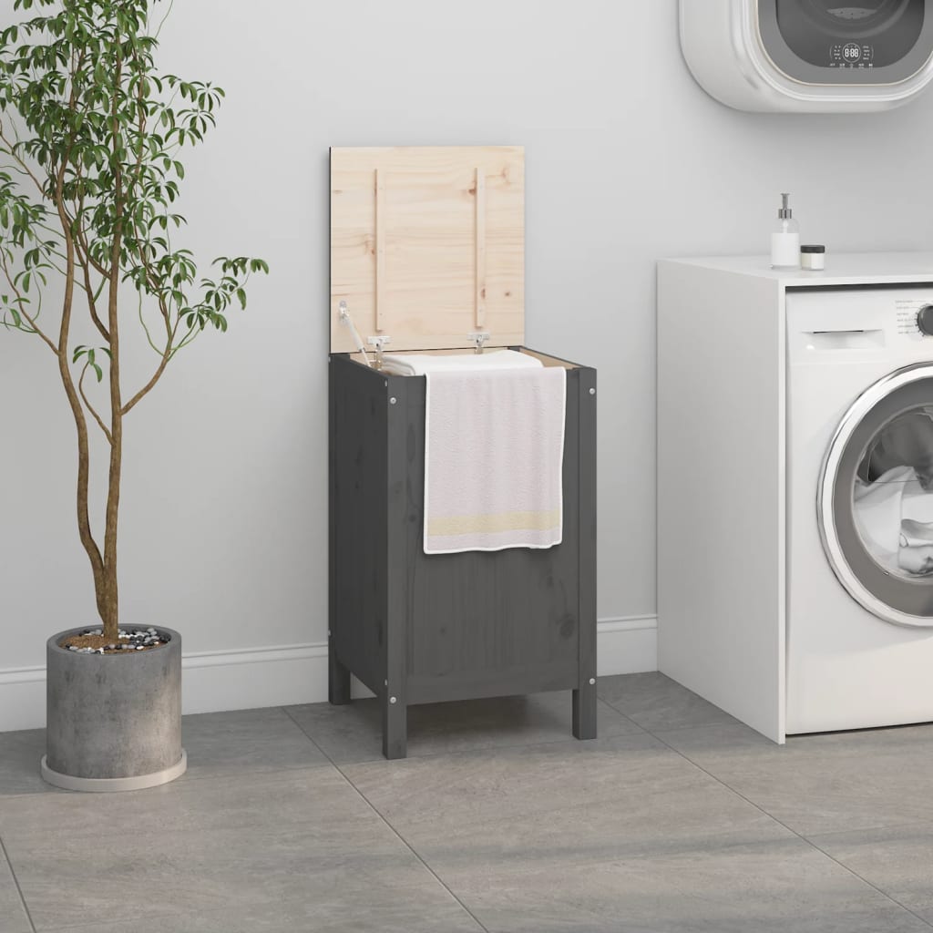 Grey laundry box 44x44x76 cm Solid pine wood