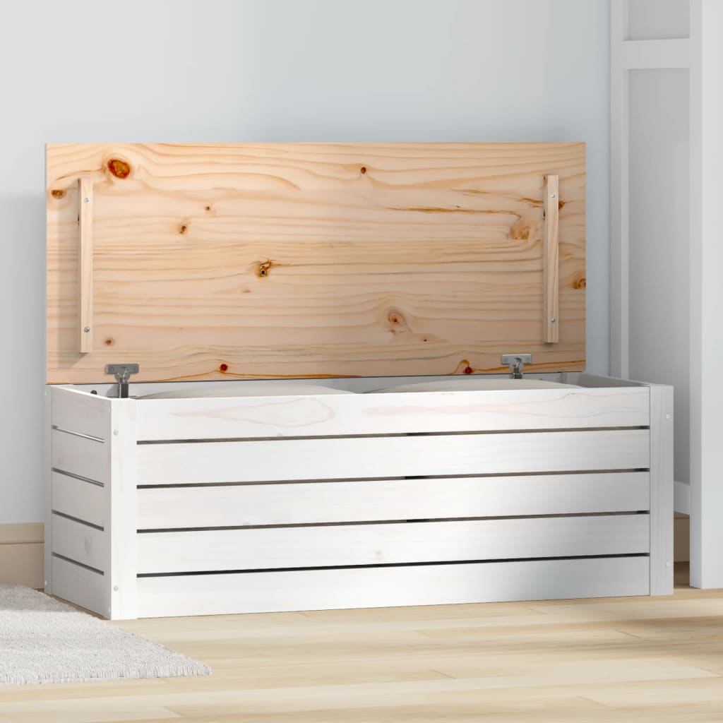 Boîte de rangement Blanc 89x36,5x33 cm Bois massif de pin