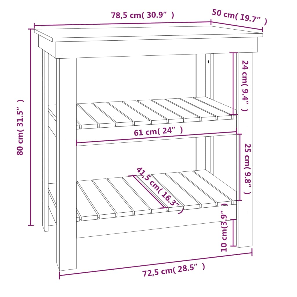 Werkbank Schwarz 78,5x50x80 cm Massives Kiefernholz