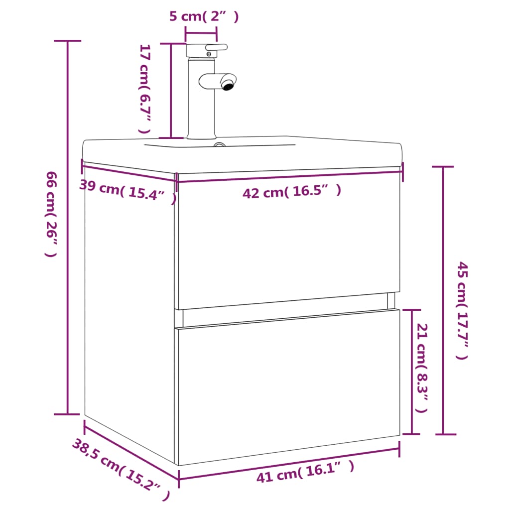 Meuble lavabo avec bassin intégré Chêne fumé Bois d'ingénierie