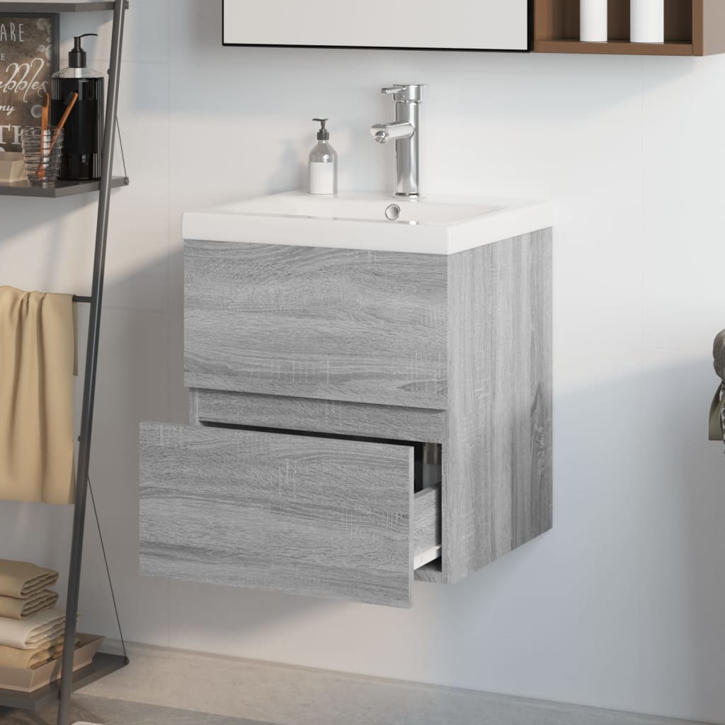 Meuble lavabo avec bassin intégré Sonoma gris Bois d'ingénierie