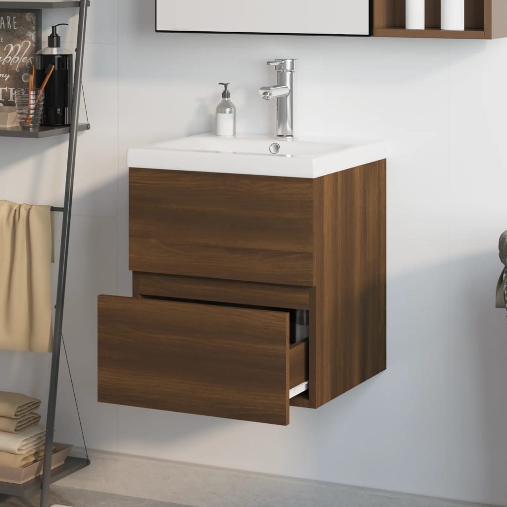 Meuble lavabo avec bassin intégré Chêne brun Bois d'ingénierie