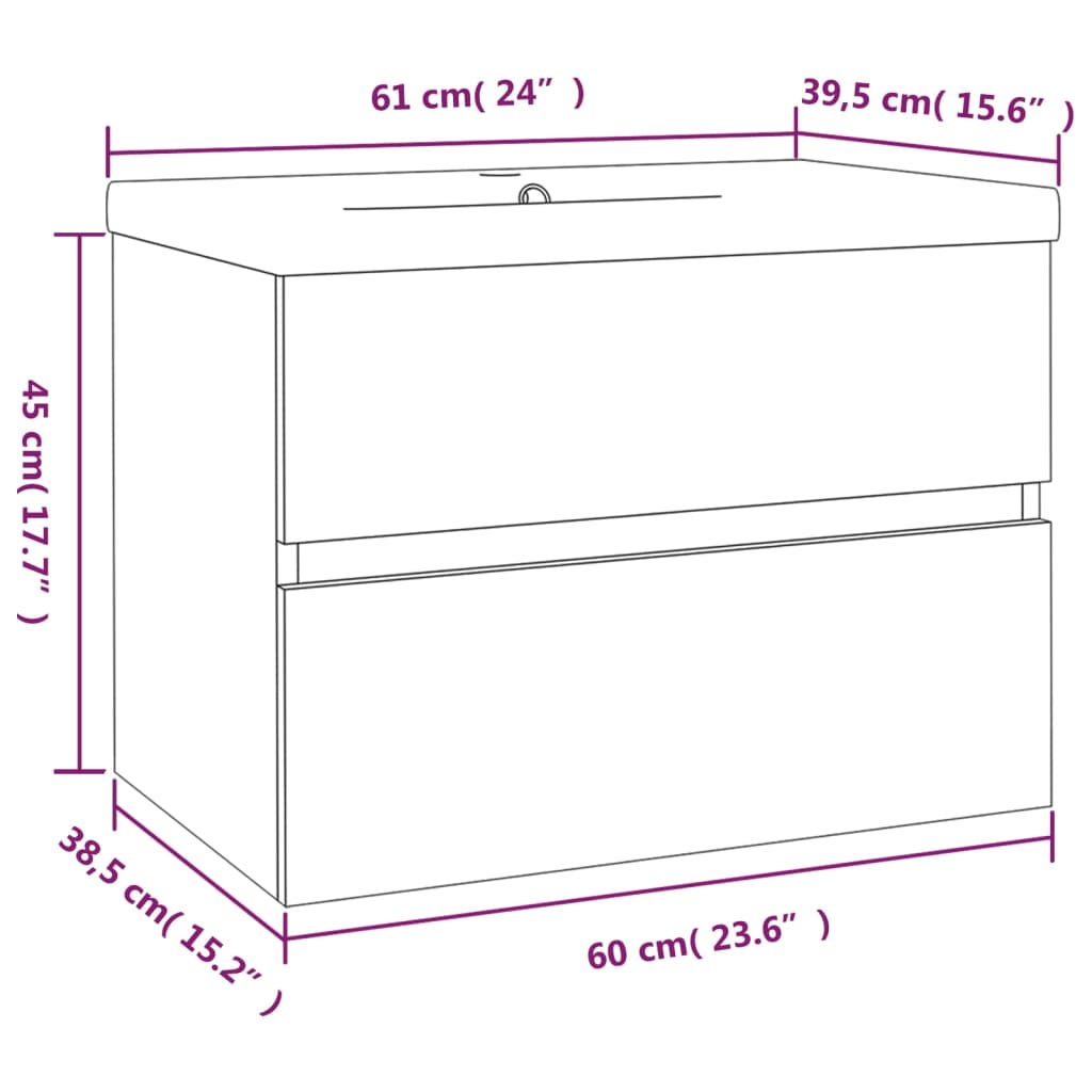 Meuble lavabo avec bassin intégré Chêne brun Bois d'ingénierie