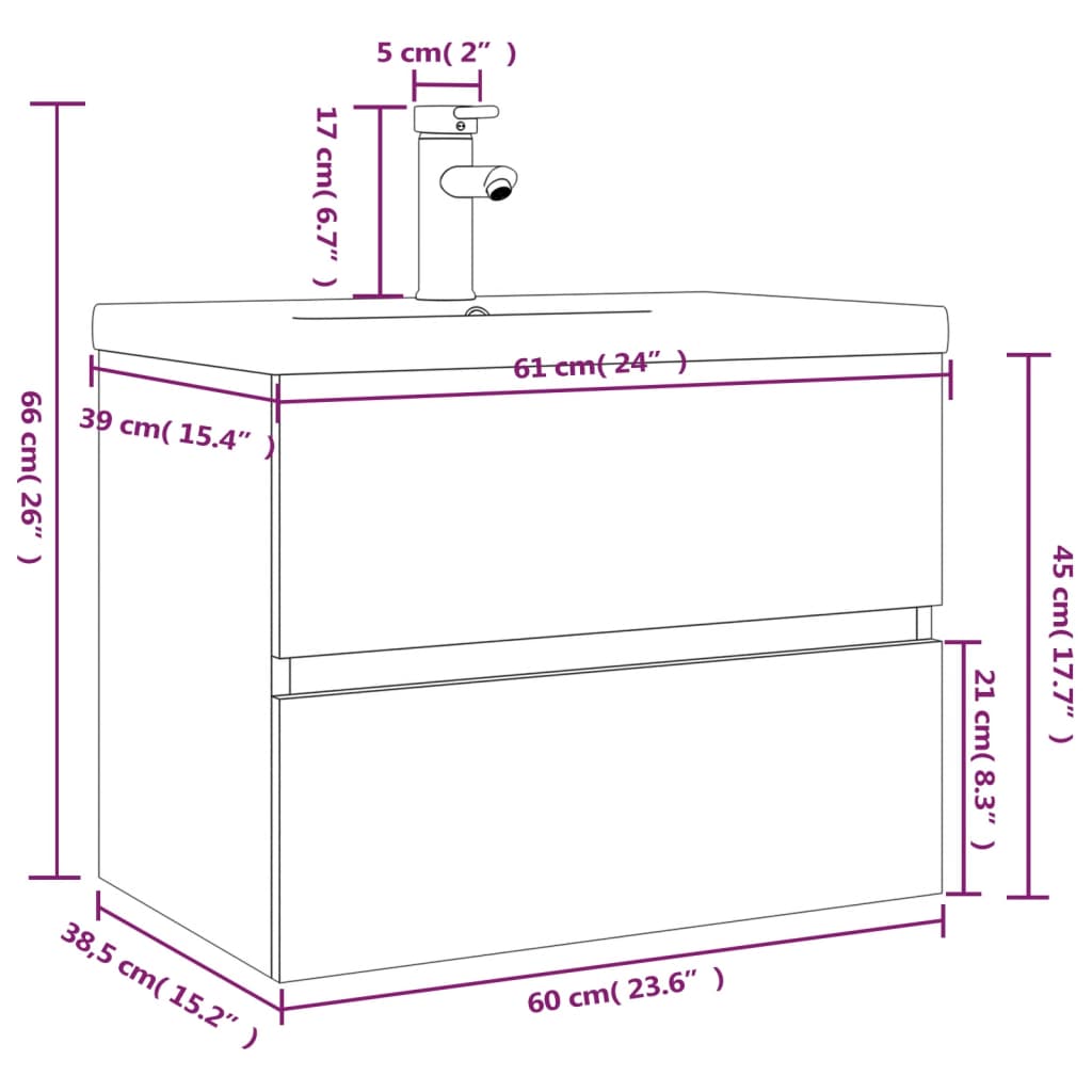 Meuble lavabo avec bassin intégré Sonoma gris Bois d'ingénierie