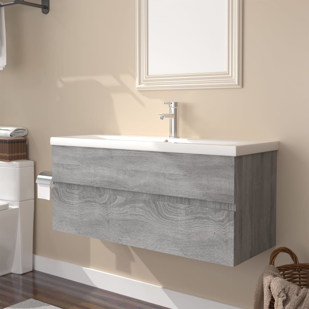 Meuble lavabo avec bassin intégré Sonoma gris Bois d'ingénierie