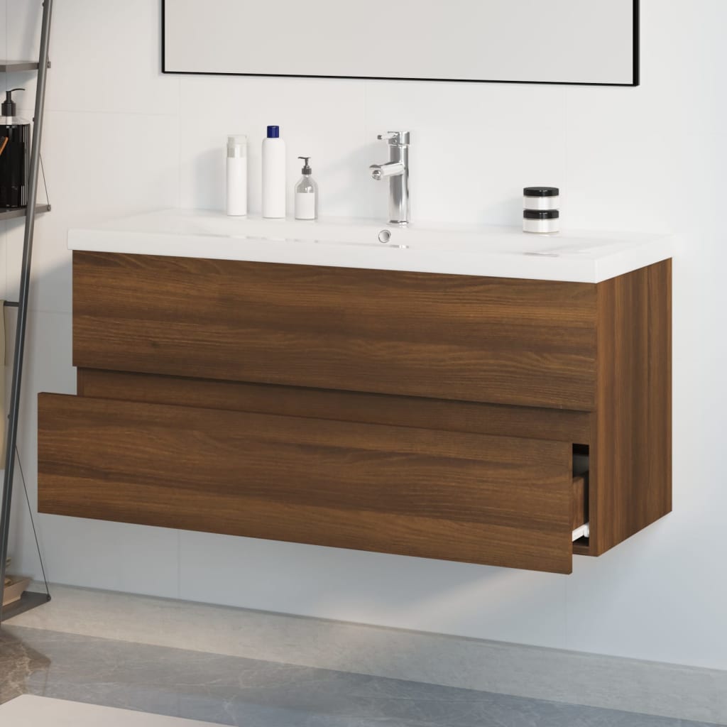 Meuble lavabo avec bassin intégré Chêne brun Bois d'ingénierie