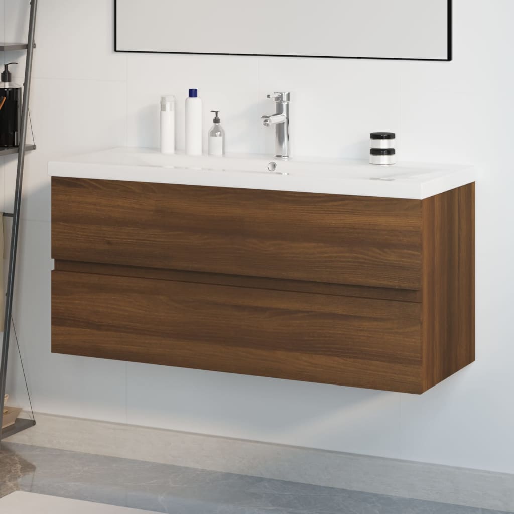 Meuble lavabo avec bassin intégré Chêne brun Bois d'ingénierie