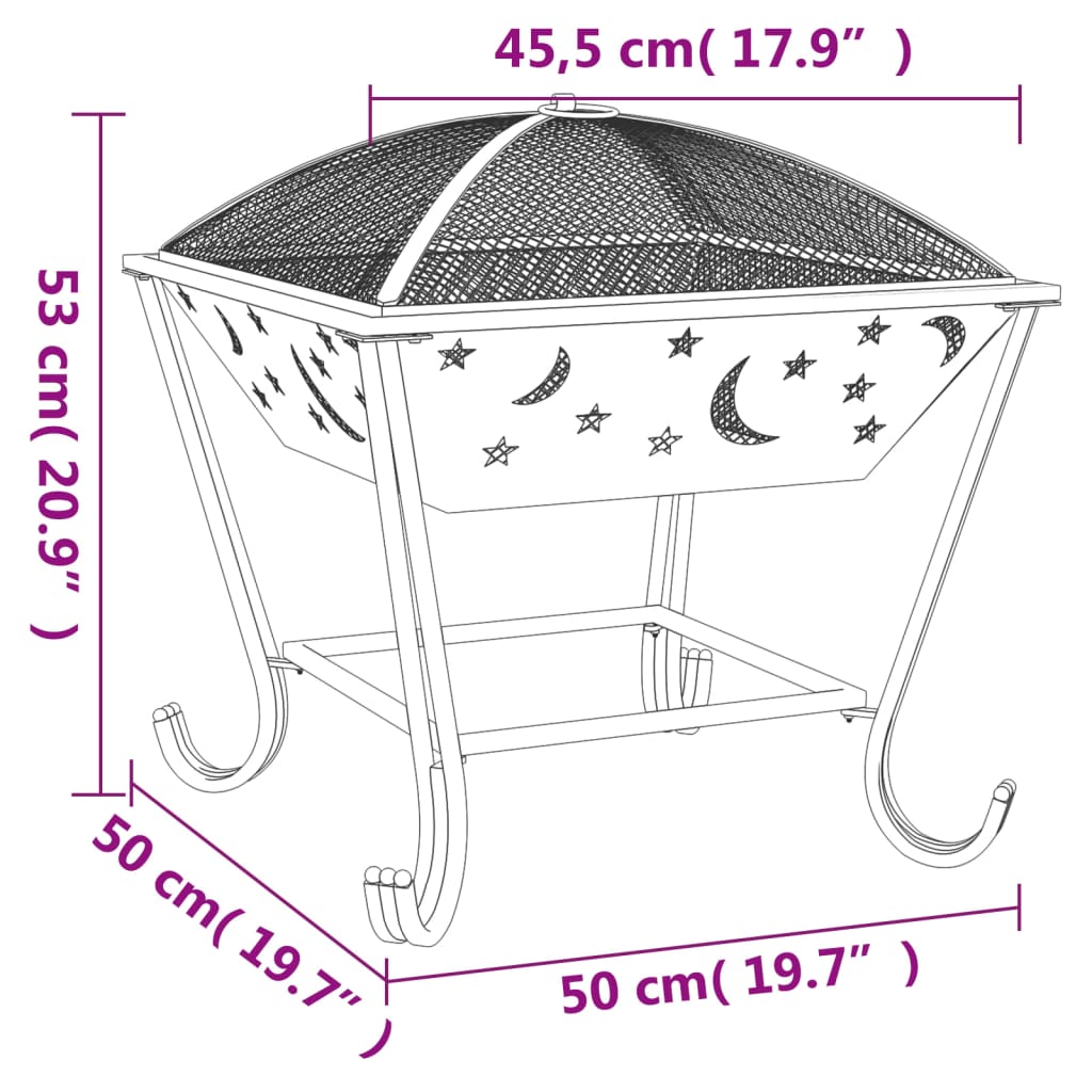 Foyer avec tisonnier 50 cm XXL acier