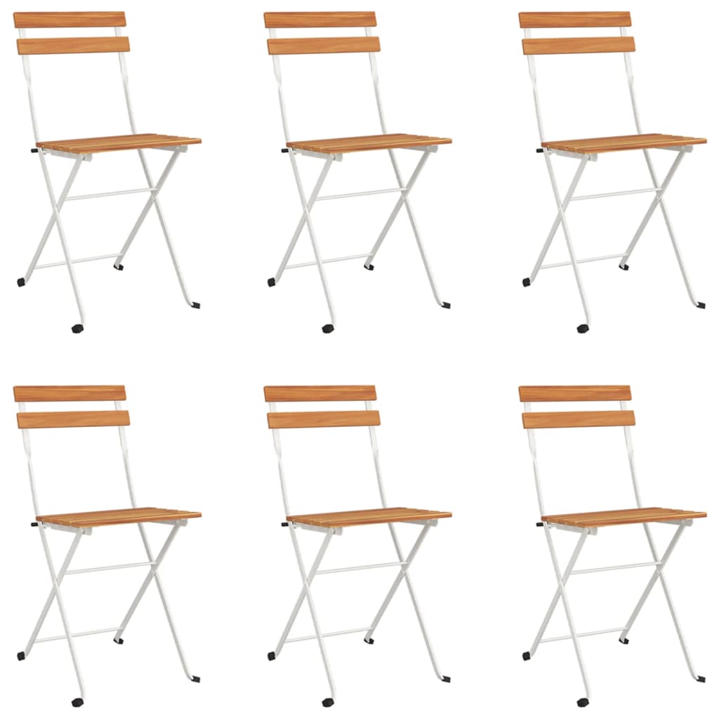 Folding Bistro Chairs Set of 6 Solid Acacia Wood Steel