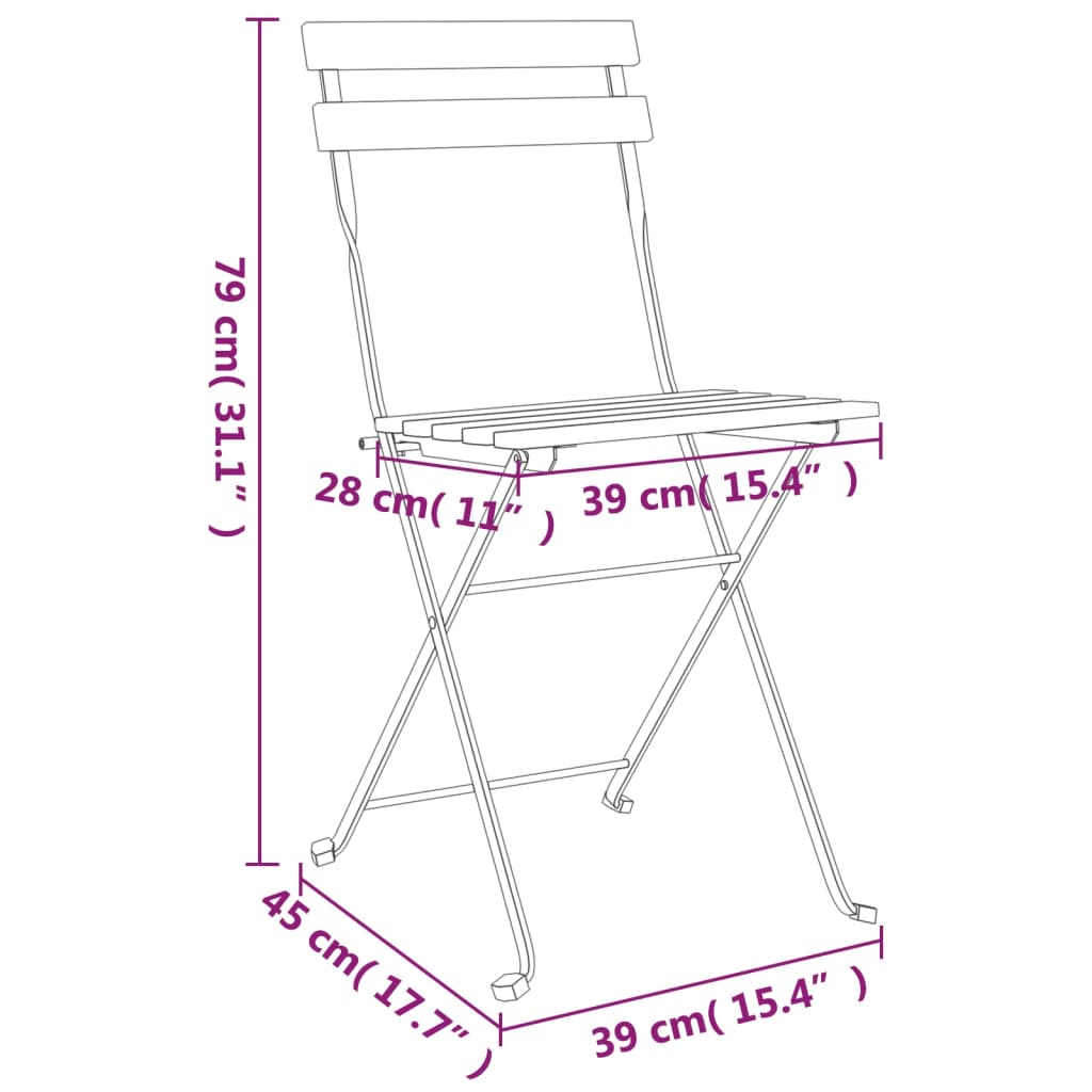 Chaises de bistrot pliantes lot de 6 Bois d'acacia solide acier