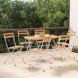 Folding Bistro Chairs Set of 6 Solid Acacia Wood Steel