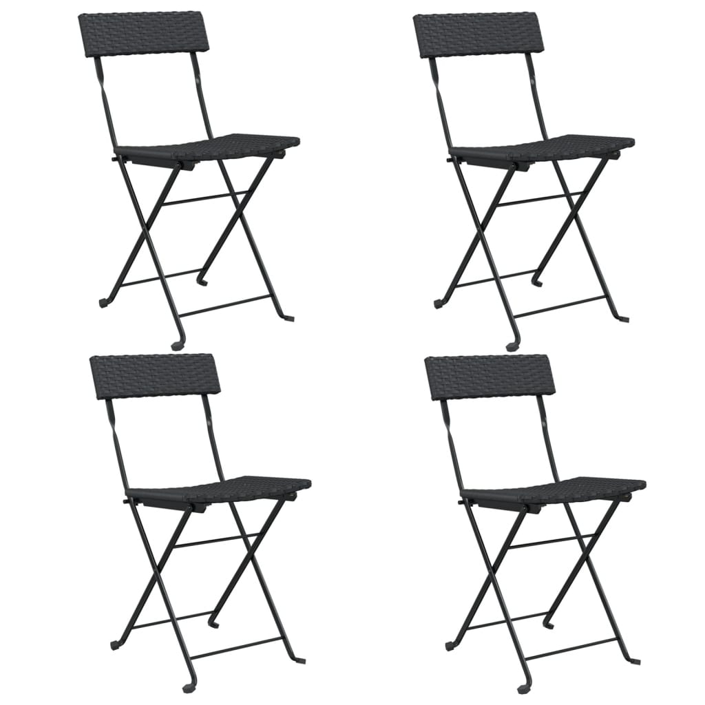 Chaises de bistrot pliantes lot de 4 Noir Résine tressée acier