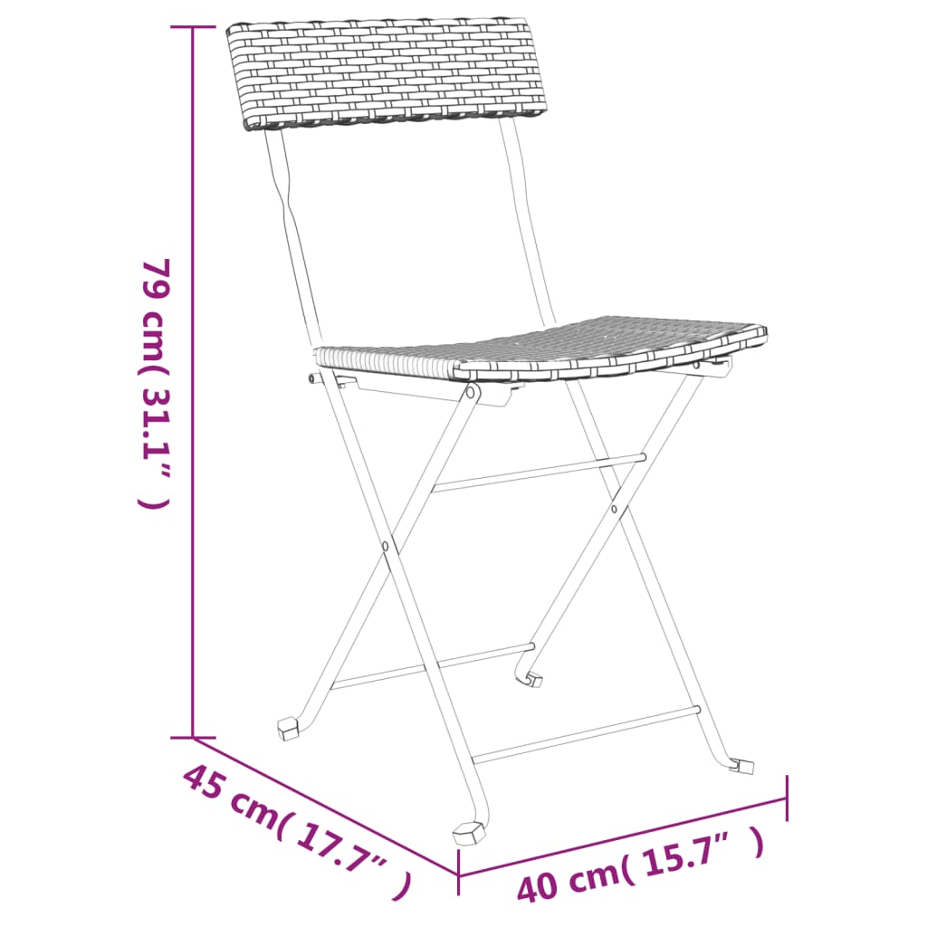 Chaises de bistrot pliantes lot de 4 Noir Résine tressée acier