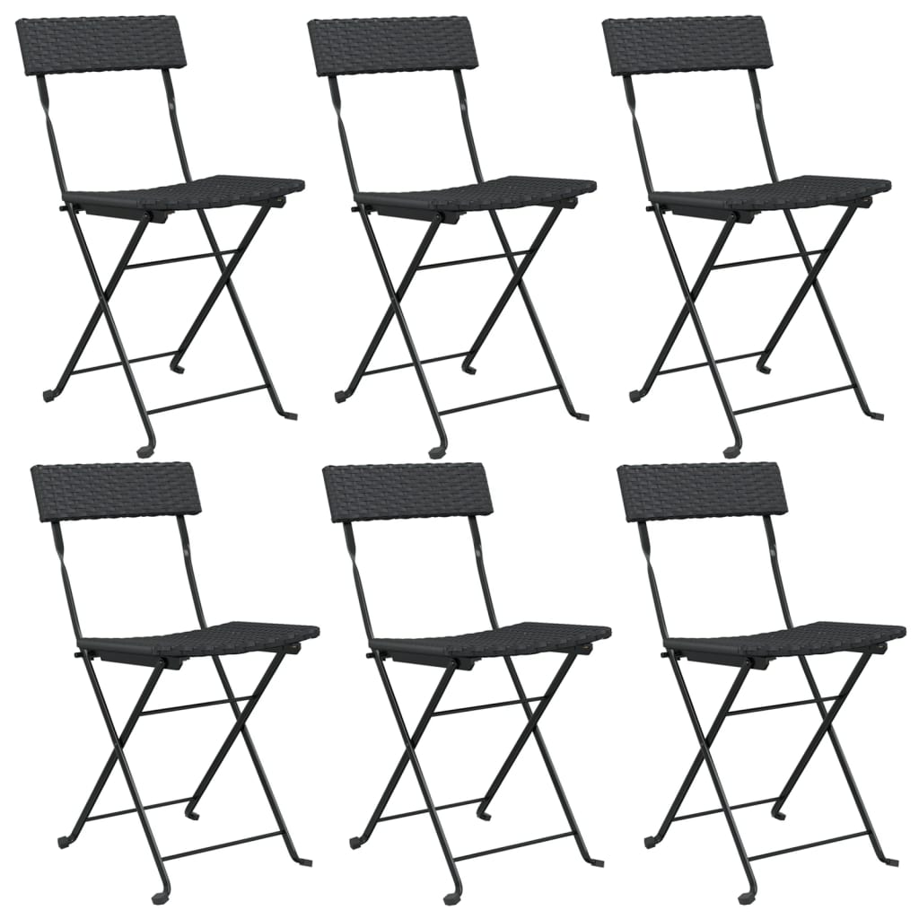 Chaises de bistrot pliantes lot de 6 Noir Résine tressée acier