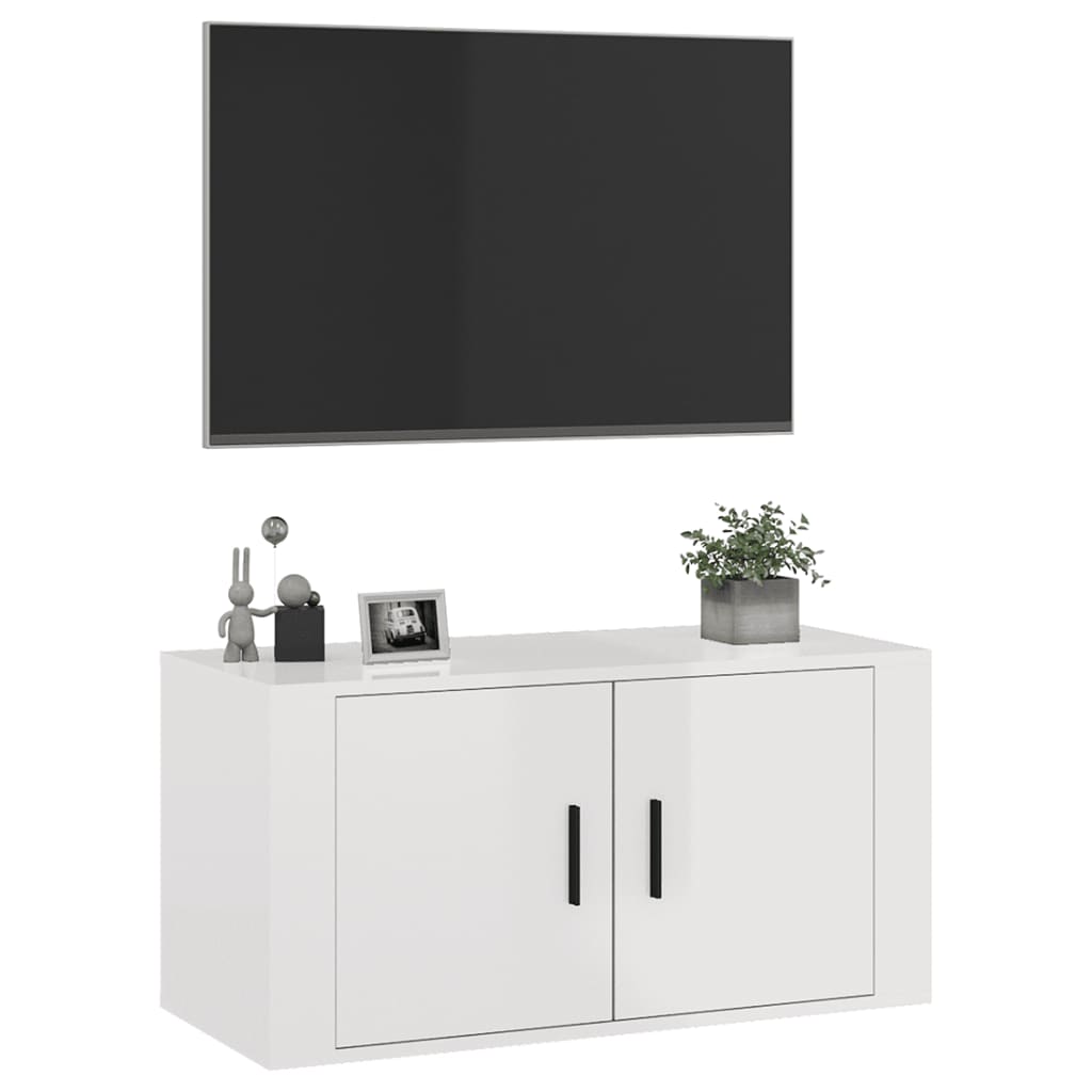 Meuble TV mural Blanc brillant 80x34,5x40 cm