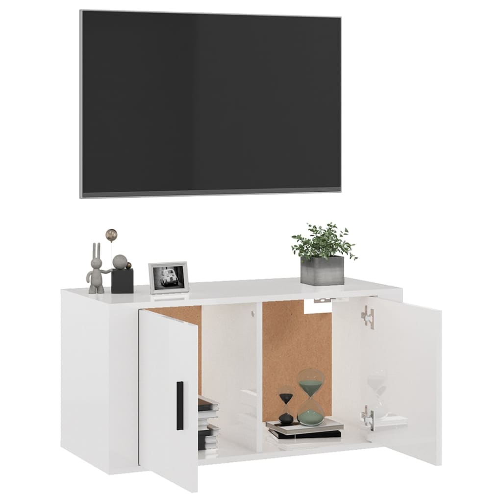 Meuble TV mural Blanc brillant 80x34,5x40 cm