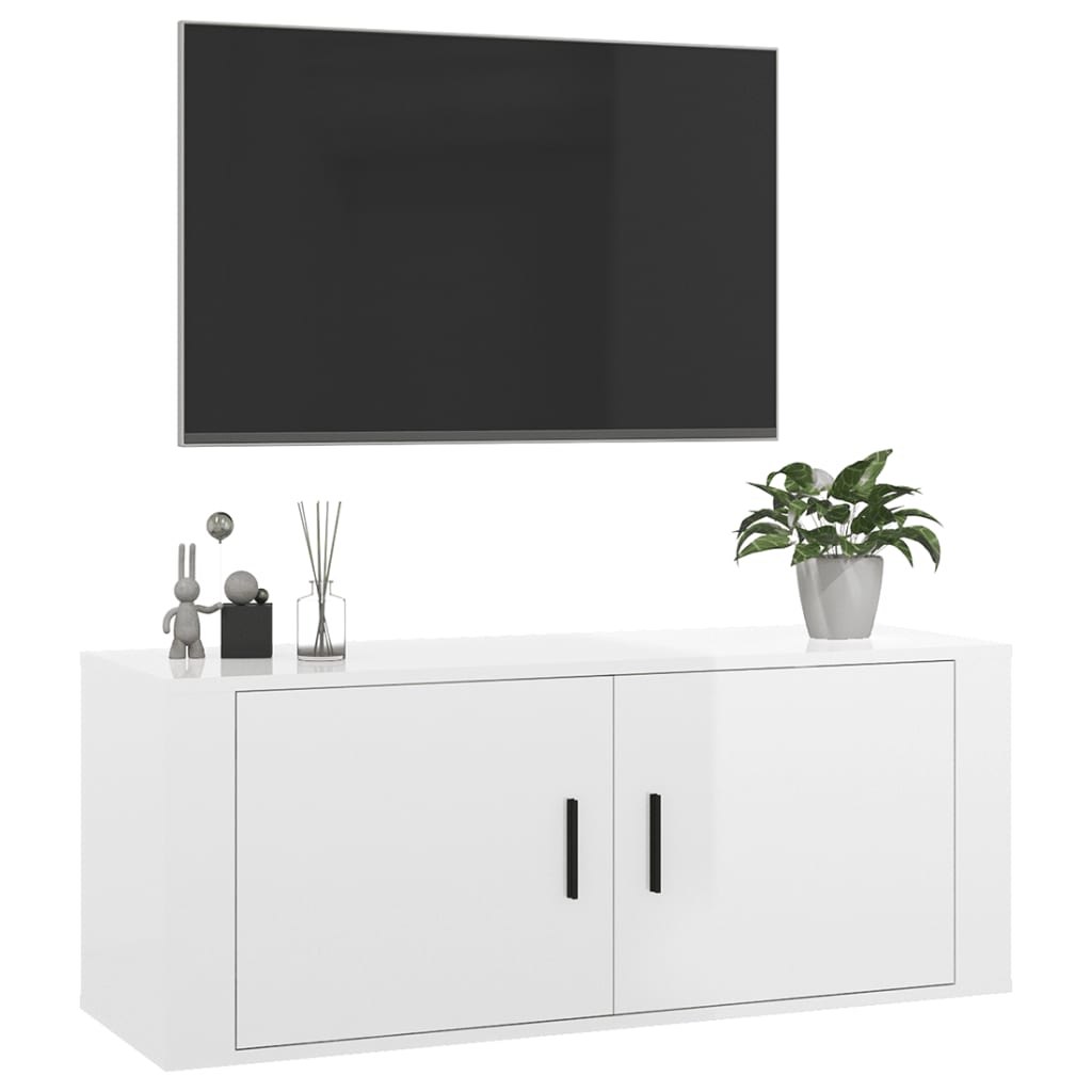 Meuble TV mural Blanc brillant 100x34,5x40 cm