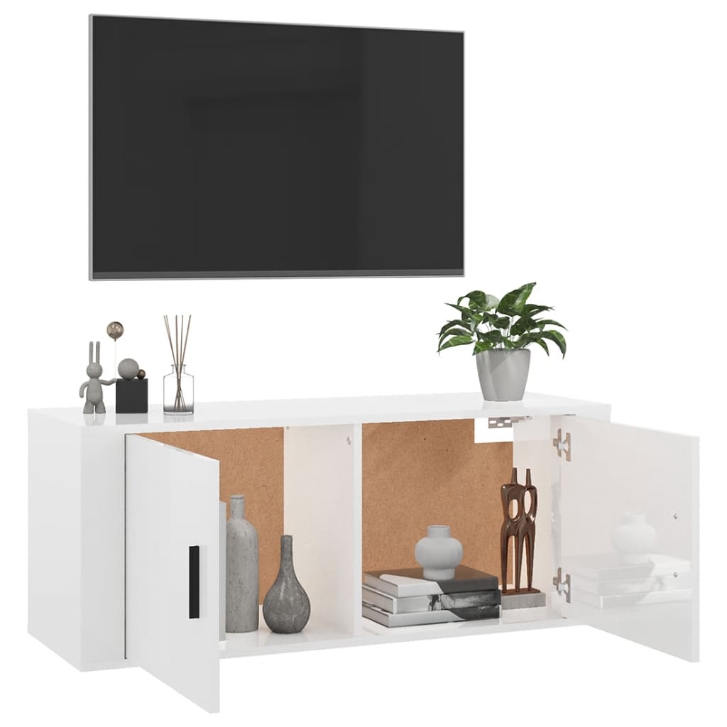 Meuble TV mural Blanc brillant 100x34,5x40 cm