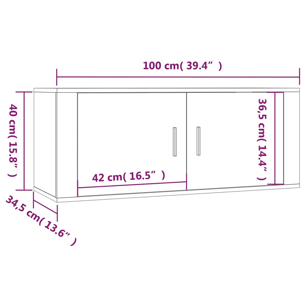 Meuble TV mural Gris béton 100x34,5x40 cm