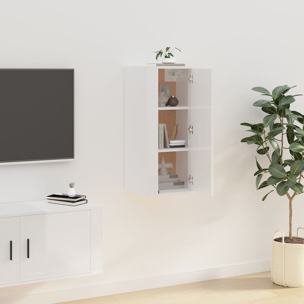 Wall-mounted TV cabinet Glossy white 40x34.5x80 cm